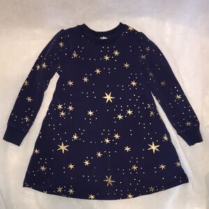 Hanna Anderson Long Sleeve Girl's Dress Navy With Gold Stars Size 5